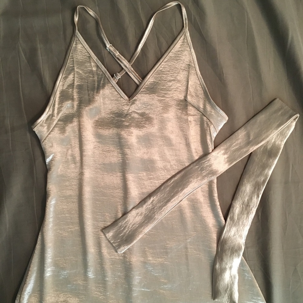 Gold dress with neck scarf